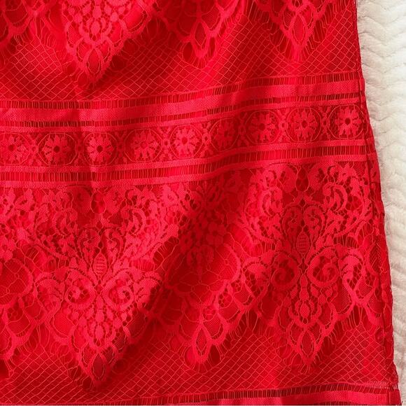 Love Fire One Shoulder Red Floral Lace Mini Dress Side Medium NWT - Picture 9 of 11